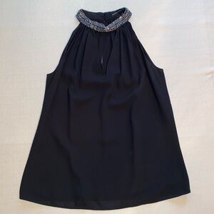 White House Black Market black top with beaded collar, size XS Petite